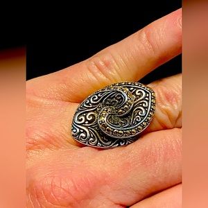 Samuel B. Balinese Swirl Ring 18k Accented Sterling Silver